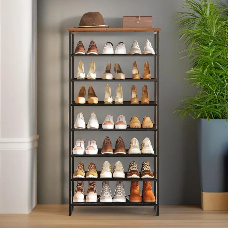 25 Pair Shoe Rack 8 Tier Industrial Rustic Brown Hallway Furniture