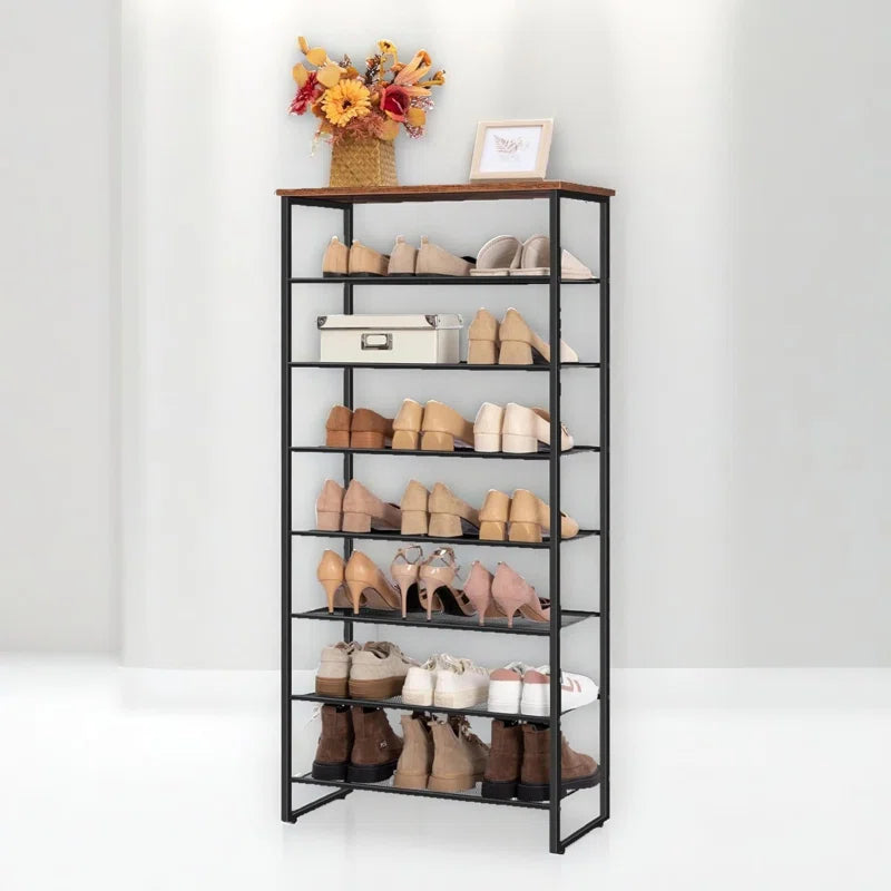 25 Pair Shoe Rack 8 Tier Industrial Rustic Brown Hallway Furniture