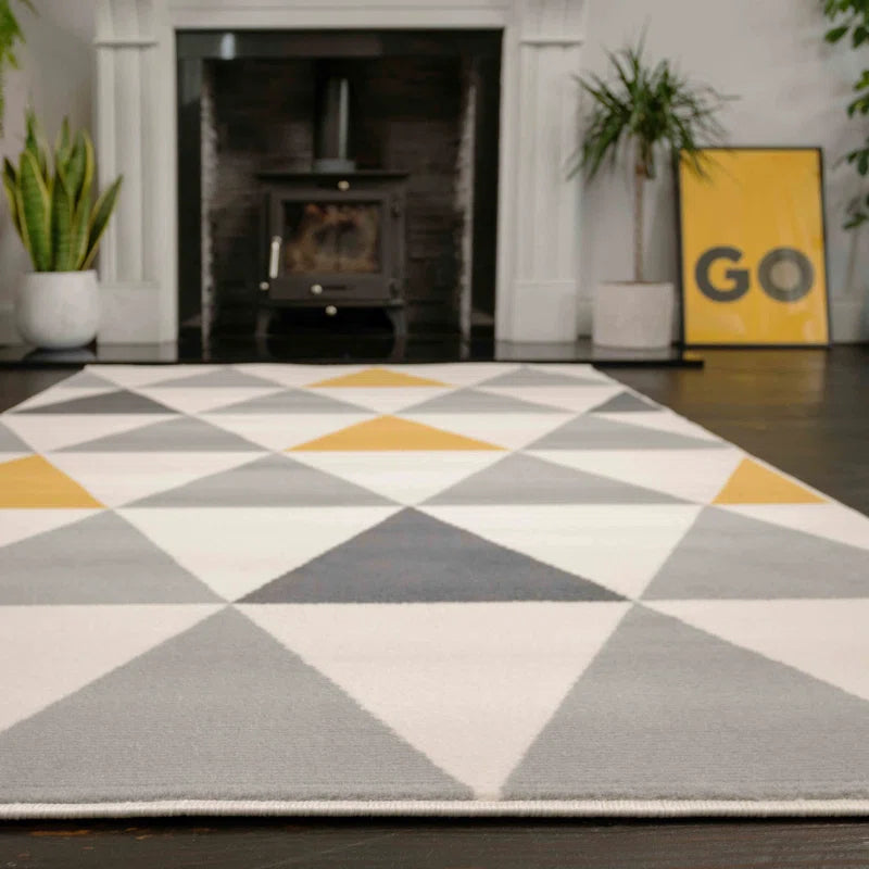 Zhora Tufted Ochre Grey Geometric Rug