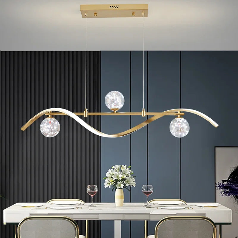 3-Light LED Linear Kitchen Island Lighting in Gold with Glass Globe Shade Dimmable