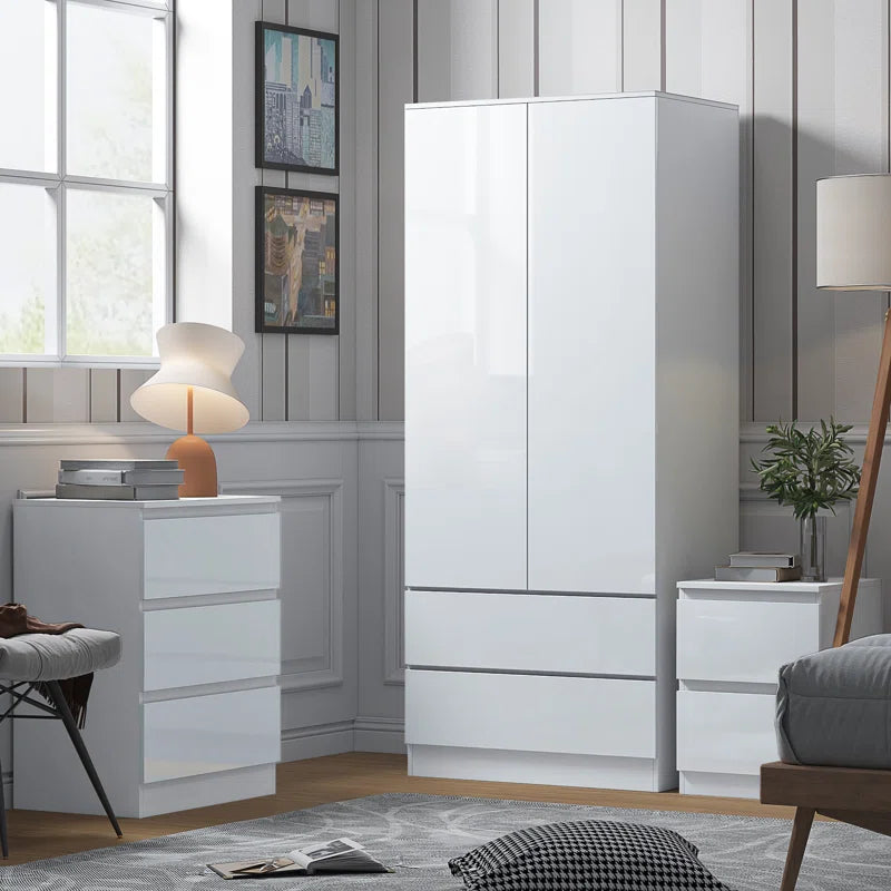 Warren 2 Door 2 Drawer Combi Wardrobe - Matt White Finish, Gloss Doors, Soft-Close Hinges, Scratch-Resistant