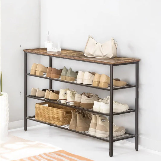 15 Pair Shoe Rack 4 Tier Industrial Rustic Brown Home Entryway Hallway Furniture