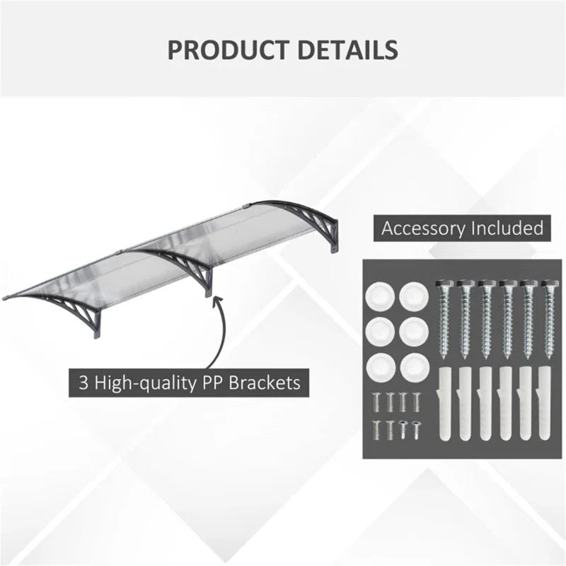 200Cm W X 80Cm D Plastic Grey Cover Retractable Patio Awning