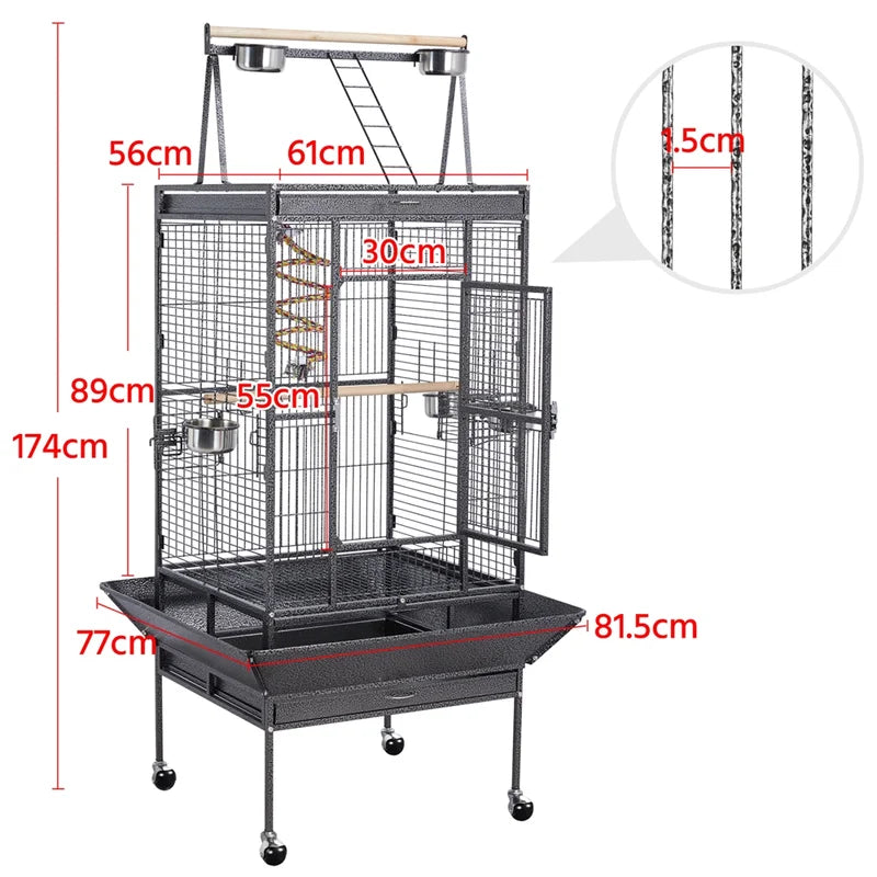 174Cm Iron Play Top Floor Bird Cage with Wheels