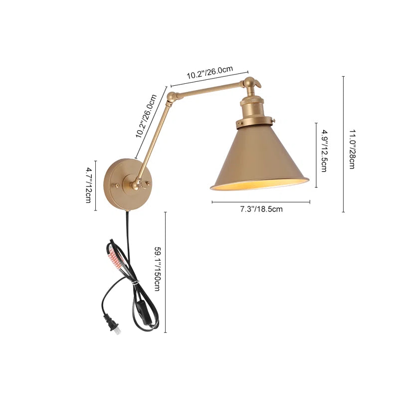 Villers 1-Light Cone Plug-In Swing Armed Sconce