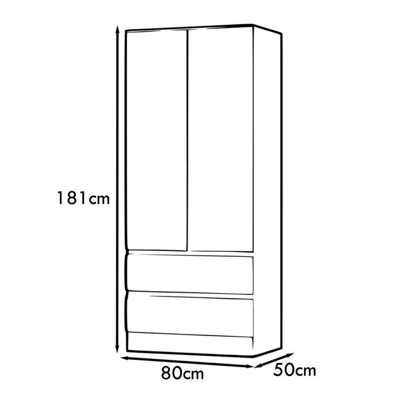 Warren 2 Door 2 Drawer Combi Wardrobe - Matt White Finish, Gloss Doors, Soft-Close Hinges, Scratch-Resistant